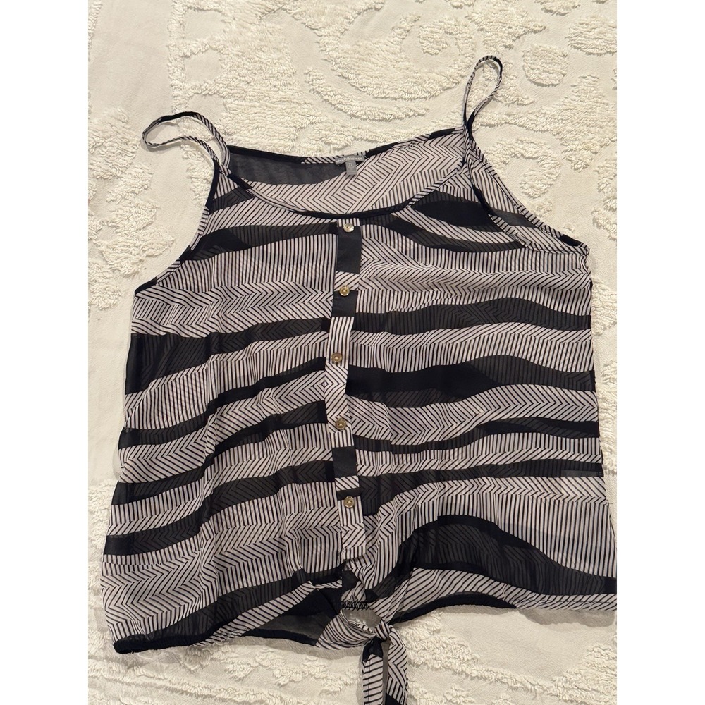 CHARLOTTE RUSSE XL TANK TOP TIE FRONT BUTTON UP STRIPED BLACK WHITE SHEER BLOUSE